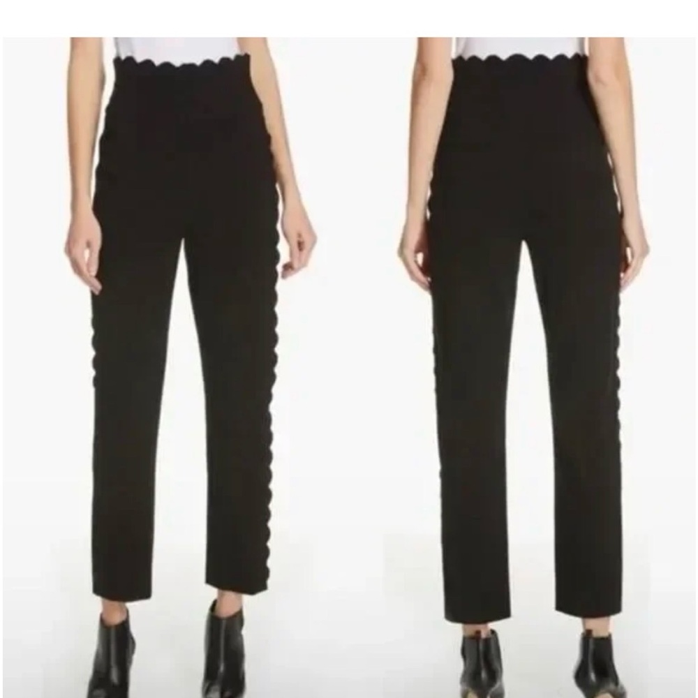 Rebecca Taylor Black Cropped Trouser Pants Scallop Hem Career Work Size 4